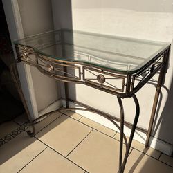 Glass Top Metal Console Table – 36” x 22”
