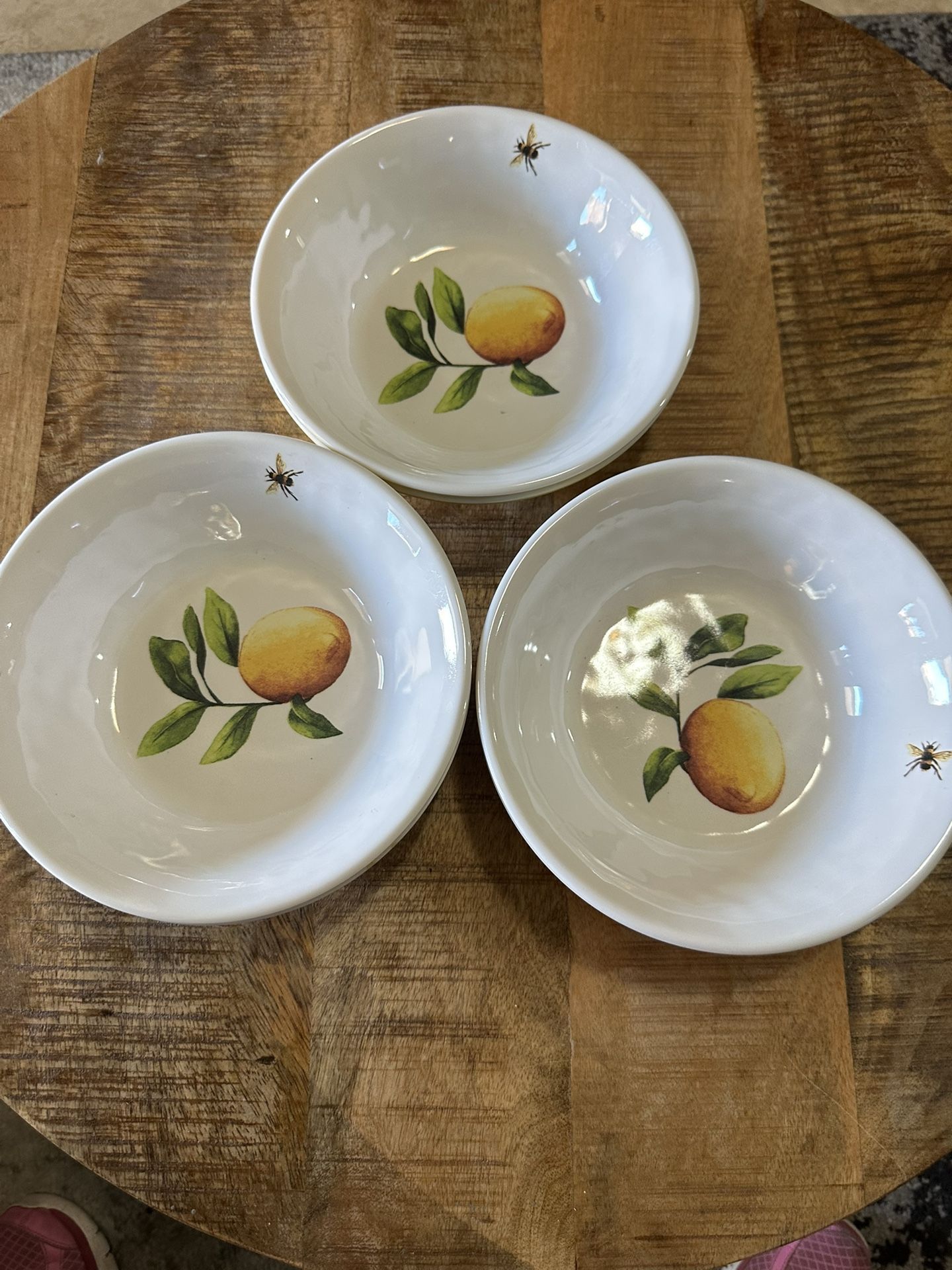 6 Shabby Chic Bees and Lemons Melamine Salad/Cereal Bowls Outdoors Vibe Retro