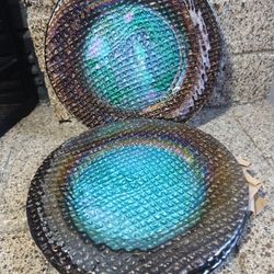 Iridescent Plates Turkish Blue Rainbow Set Of 4 Salad Plates