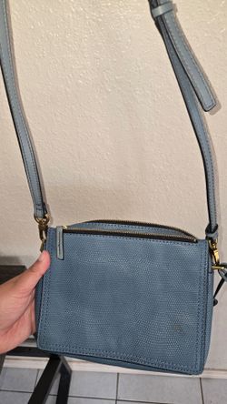 Fossil Blue Textured Leather Crossbody Bag