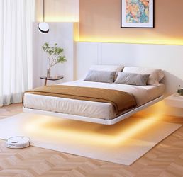 White Floating Bed Frame King