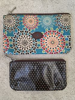 Fossil Key-Per 2 Piece Cosmetic Pouch Set Coated Canvas Geometric Print