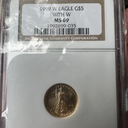 1999 W Gold 5 Dollar Coin With W