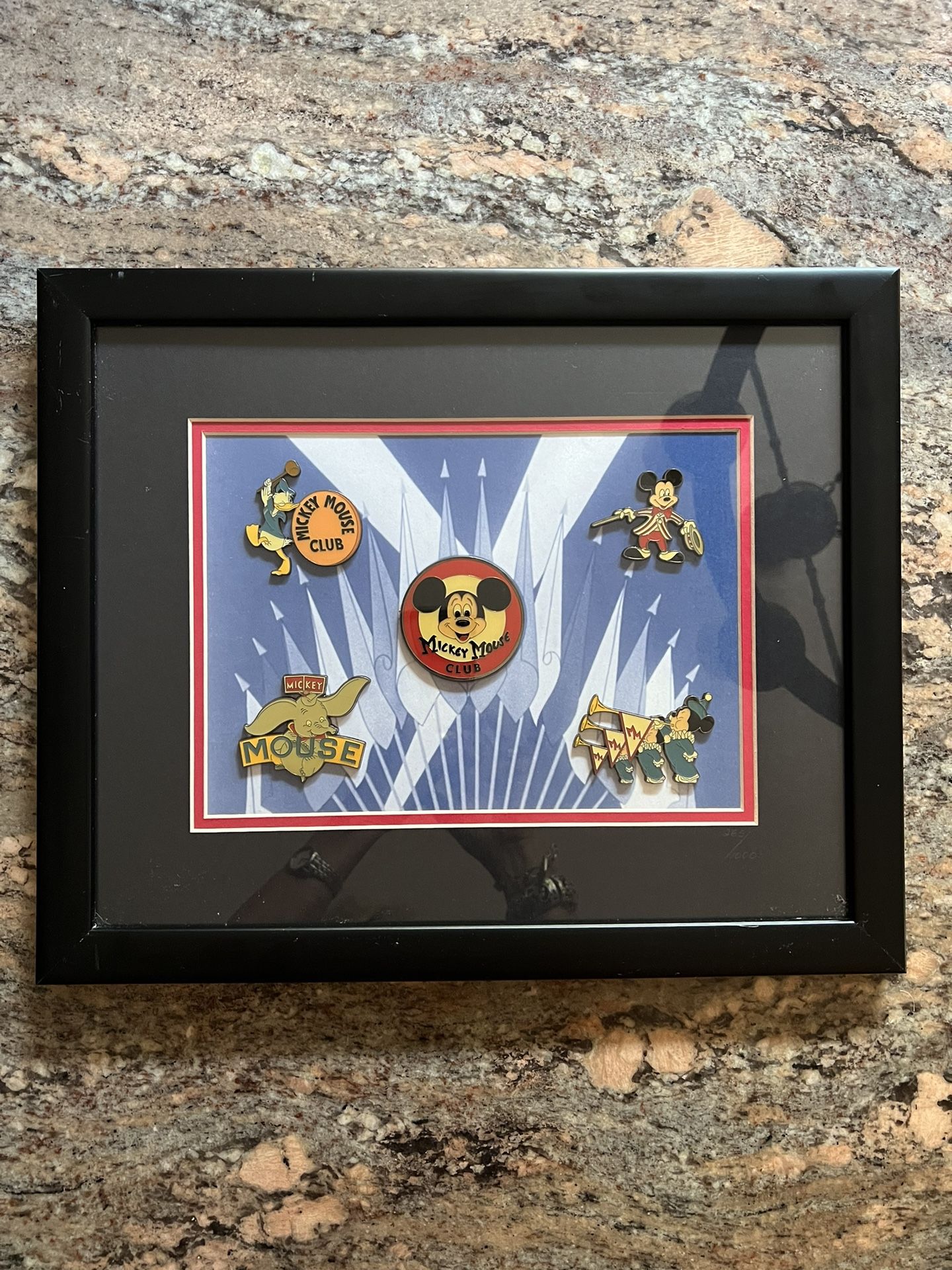 Disney Mickey Mouse Club Framed Pin Set. Numbered 265/1000 45th Anniversay Set