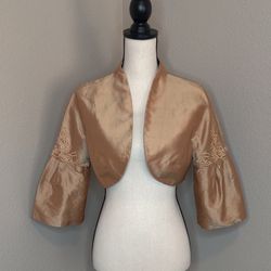 Marisa Baratelli Thai Silk Gold Crop Jacket Blazer 
