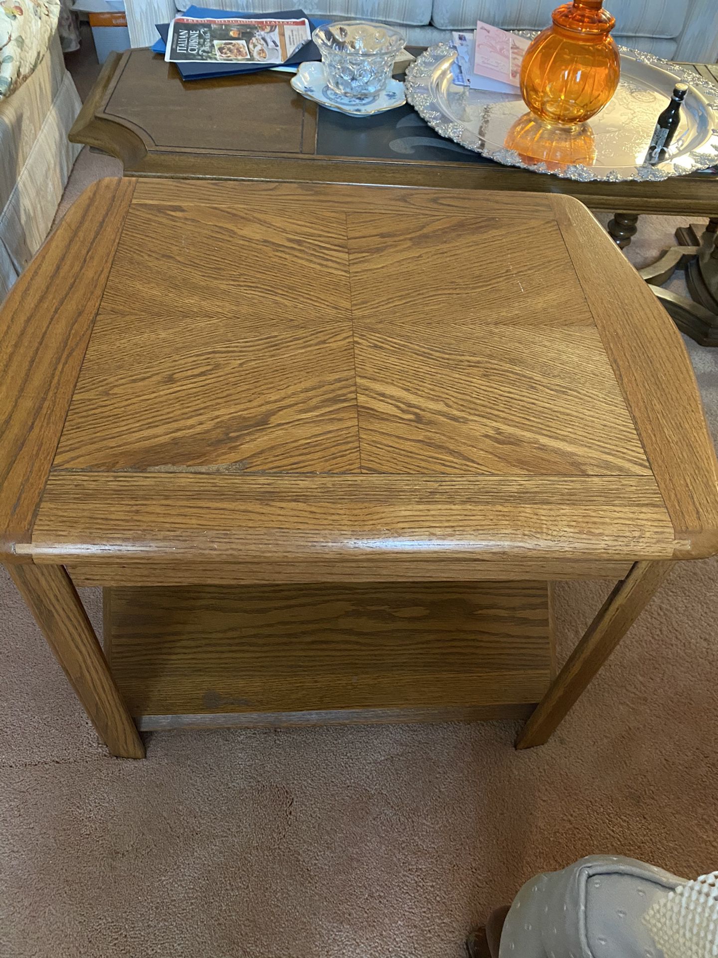 Solid oak end table  21 By 27