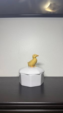 New Vintage 1990s Ceramic Jar With Yellow Duck On Lid