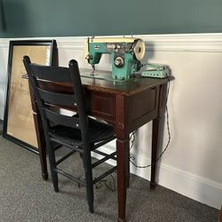 Antique Sewing Machine And Chair 