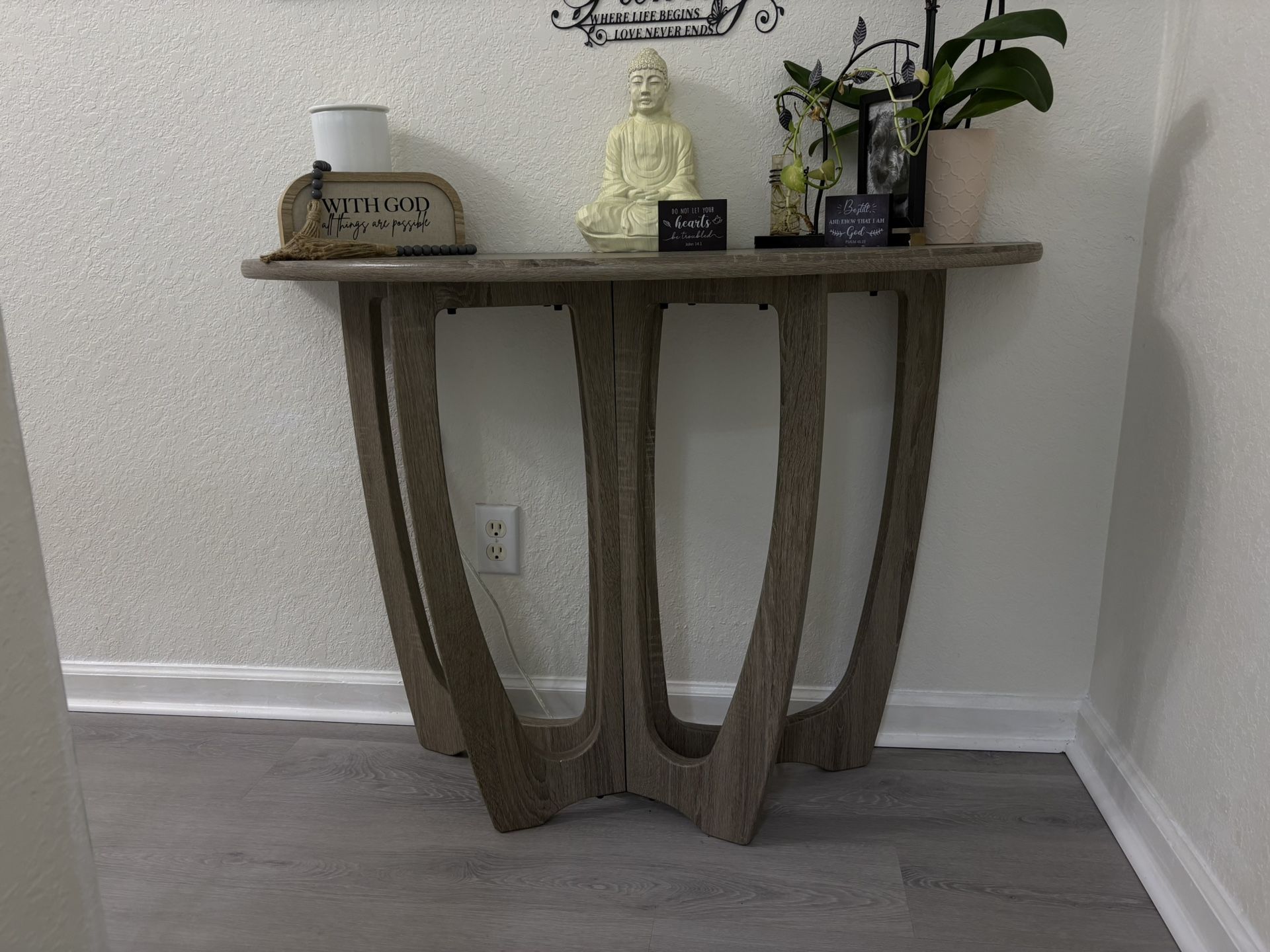 Half-Moon Console Table, Semicircle Narrow Side Table, 43.4x17x30 Inches, Gray