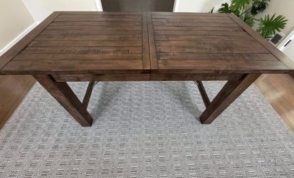 World Market Large Extendable Dining Table – Dark Walnut Plank Top, Seats 8-10