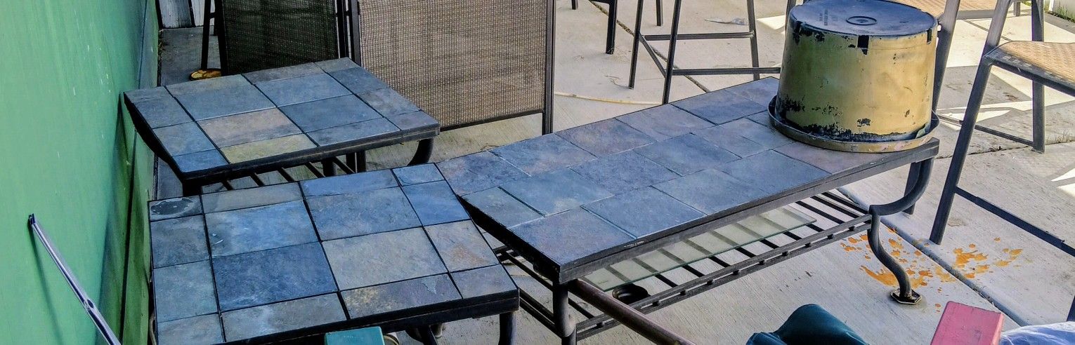 2 Piece Slate And Iron Patio Table Set
