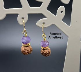 Rudraksha & Faceted Amethyst Genuine Handmade Earrings
