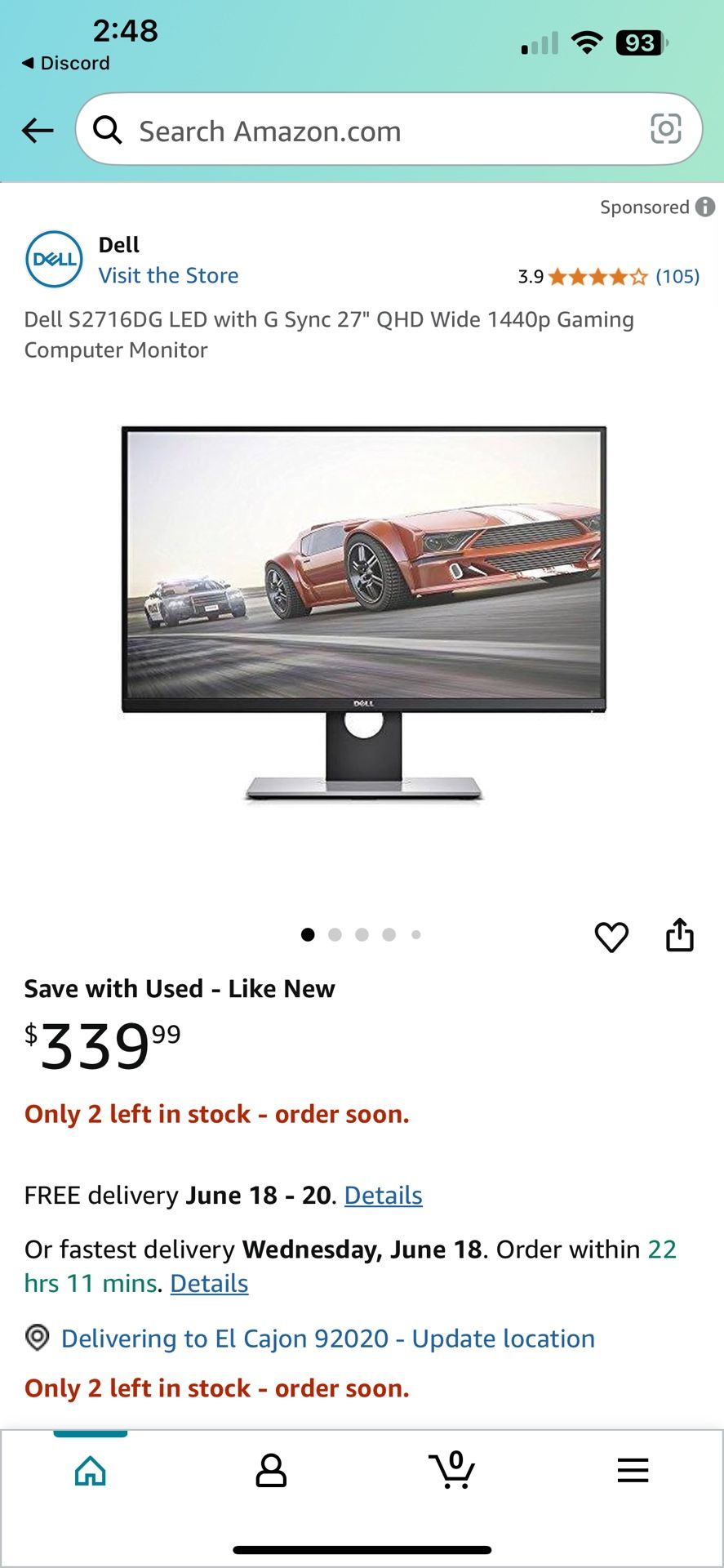 Dell 144hz G Sync 27" QHD Wide 1440p Gaming Computer Monitor