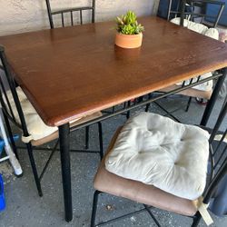 Wood Table With 4 Cushioned Chairs