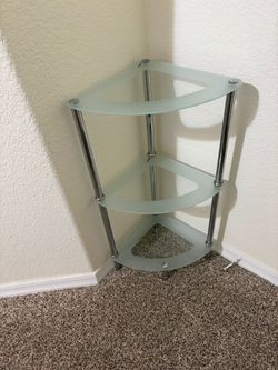 3-Tier Frosted Glass and Chrome Corner Shelf: (please read description for size)