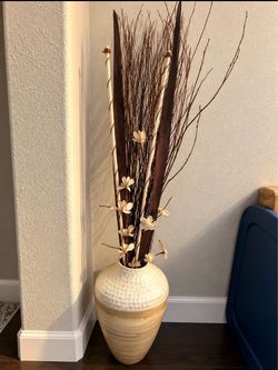Large Floor Vase with Decorative Branches