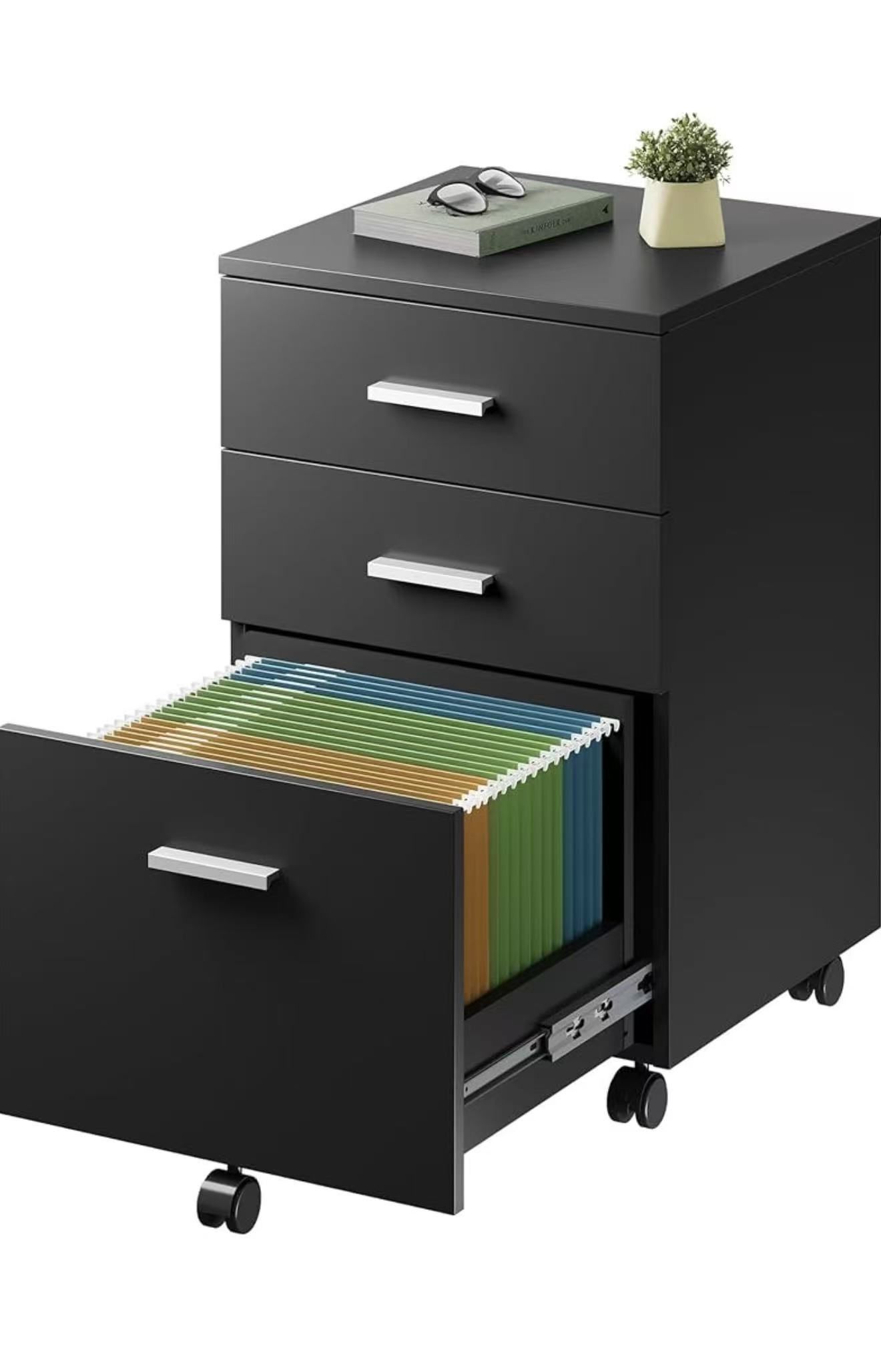 3 Drawer Wood Mobile File Cabinet,