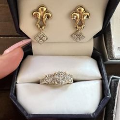 NOT $1 . IS BEST OFFER Diamonds Ring And Earrings Set 14K Solid Gold 4 Ct Total Diamonds