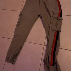 Beige Pants Black And Red Stripe Zipper Bottom Of Pants 