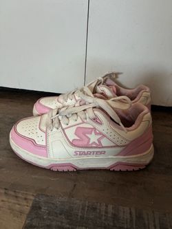 Pink and white sneakers
