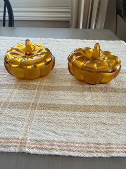 Amber Glass Pumpkin Trinket Boxes Set of 2