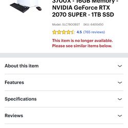 CyberPowerPC - Gamer Supreme Gaming Desktop - AMD Ryzen 7 3700X - 16GB Memory - NVIDIA GeForce RTX 2070 SUPER - 1TB SSD Model: SLC7800BST