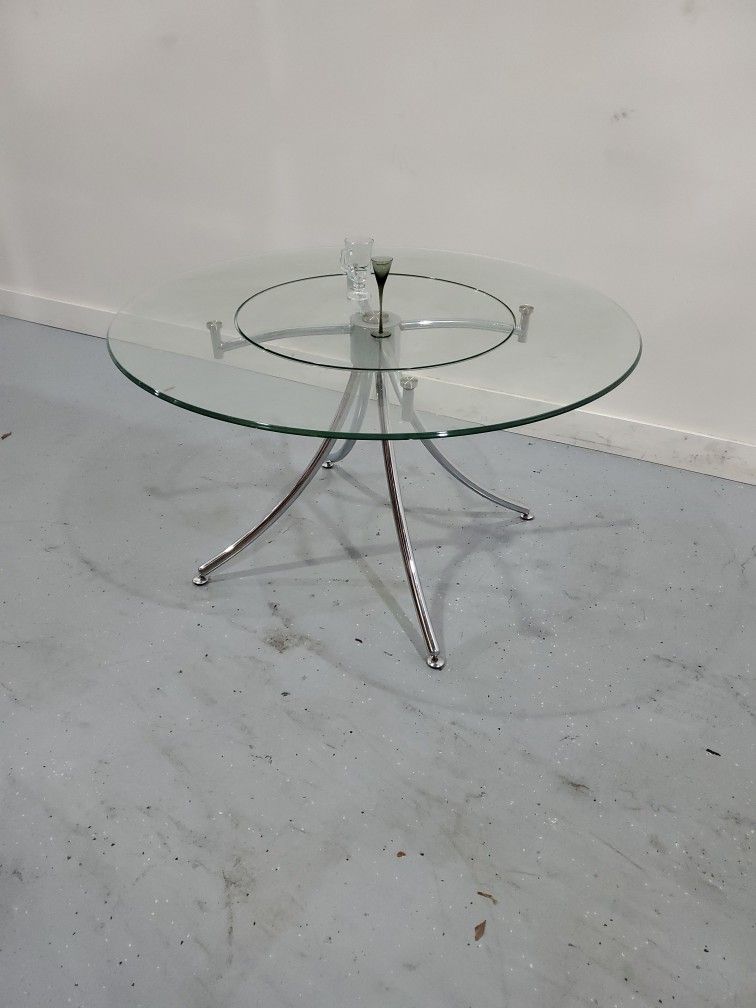 Glass Dinning Table With Moveable Center Part