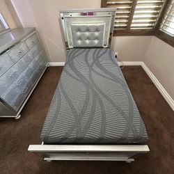 Twin Bed, Dresser And Mirror