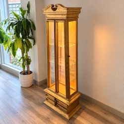 Gold Lighted Display Cabinet with Glass Shelves