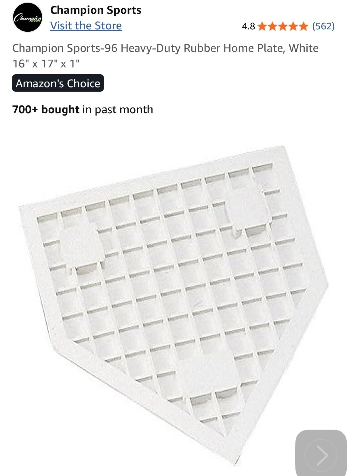 96 Heavy-Duty Rubber Home Plate, White 16" x 17" x 1"