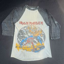 1982 Iron Maiden Number of the Beast Raglan Shirt 80s 3/4 Sleeve Tee (S/XS)