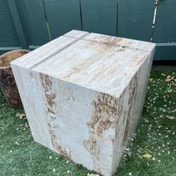 Vintage Travertine Marble Pedestal / Stone Side Table