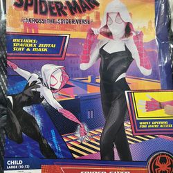 Spider Gwen Halloween Costume Girls Large 10-12 Marvel Jumpsuit Hooded Mask