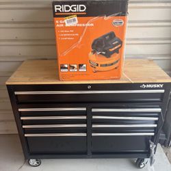 Husky Toolbox With Rigid 6 Gallon Air Compressor 