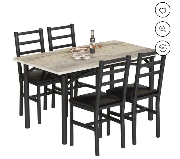 Dining table set for 4, oak dining table set of 5 with 4 PU leather cushioned chairs, compact space dining table for small spaces, kitchen, living roo
