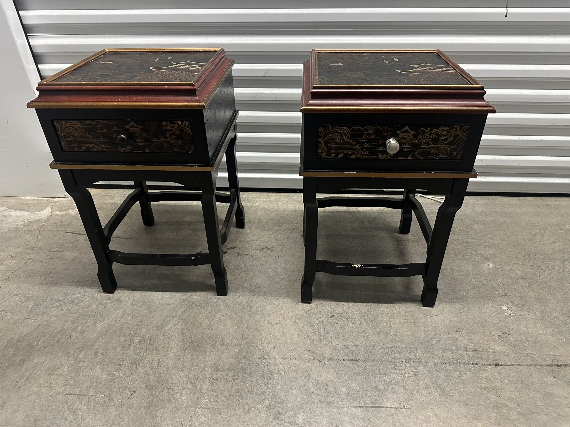 Vintage Style Asian-Inspired Nightstands / Side Tables (Set of 2)