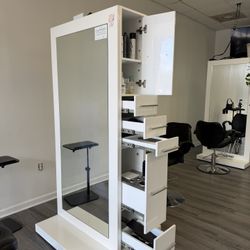 Professional Double-Sided Salon Stations — Mirror + Storage 