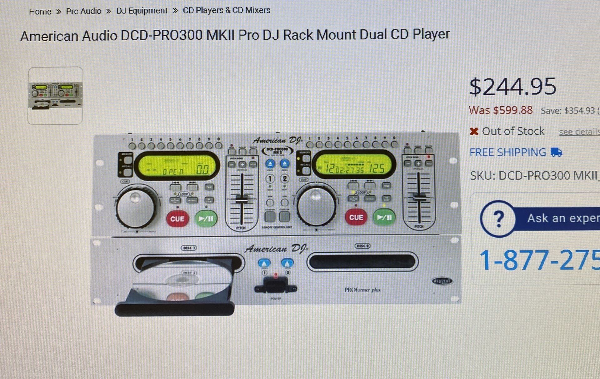 American Audio DCD-Pro300 MK 2 Pro DJ Dual CD Player Like new DJ equipment