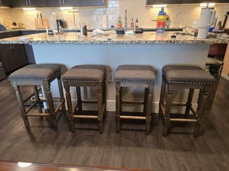 Set of 4 Counter Height Stools – Upholstered w/ Nailhead Trim
