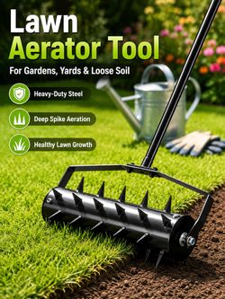 Heavy Duty Lawn Aerator, Iron Garden Tool with Soil Spike Design Durable Iron Construction, Sharp Soil Spikes, Ergonomic Handle, Lightweight Design Fo