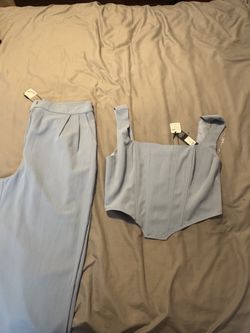Blue Set Top Corset With Zipper On Back / Pant