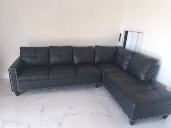 Black leather sofa