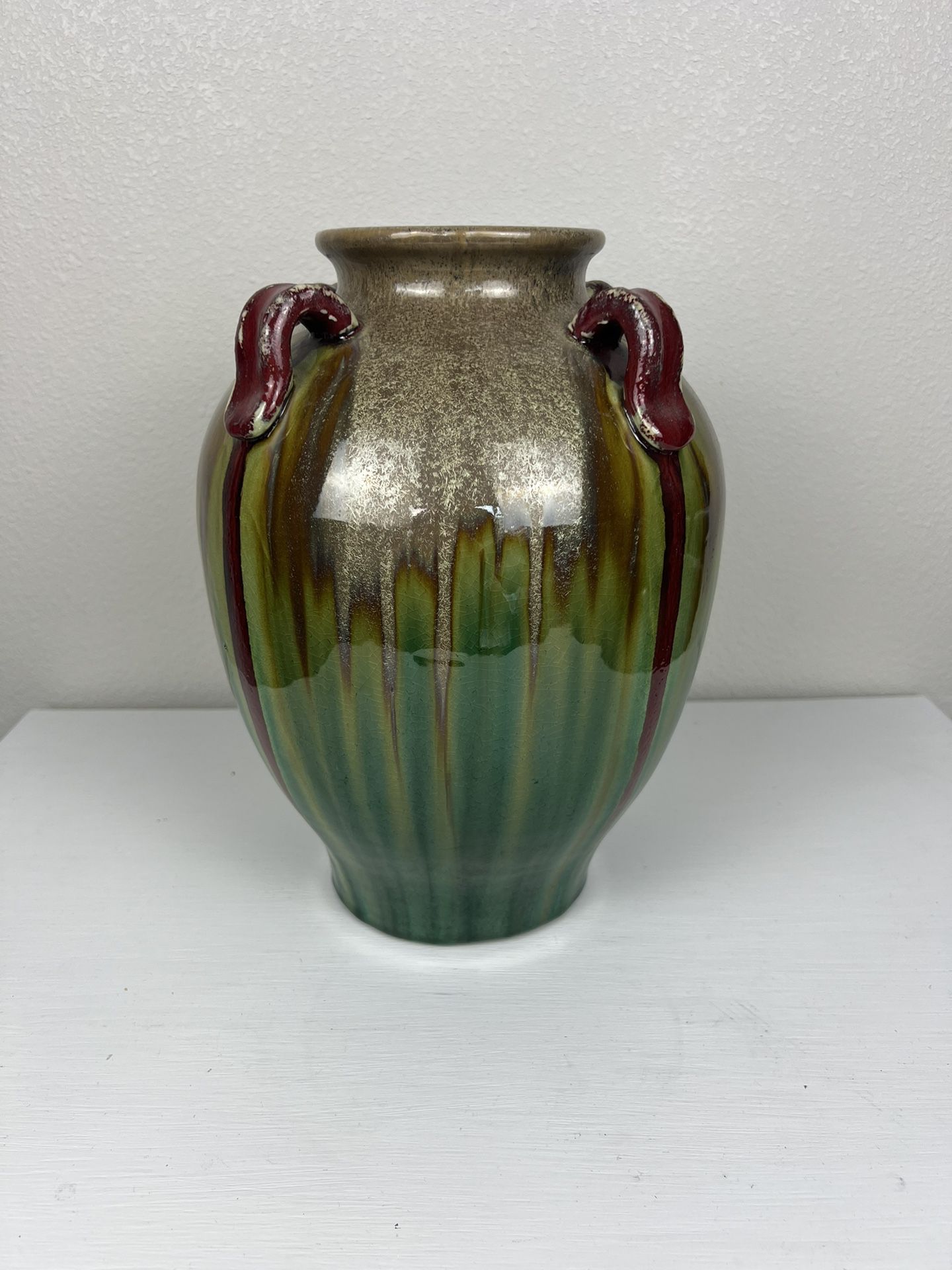 Beautiful Teal Red Ceramic Vase 