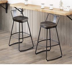 26" Swivel Bar Stools Set of 2 Metal Counter Height Barstools with Wooden Seat Low Back Industrial Bar Chairs Distressed Gold Black