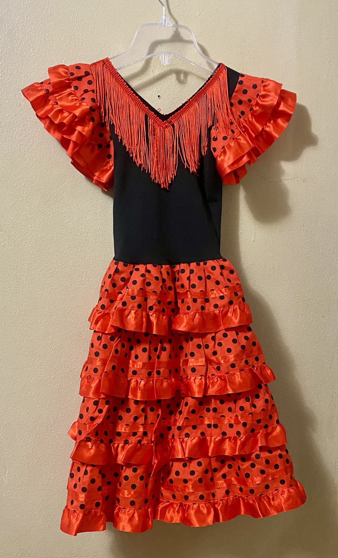 Girls Red Black Polka Dot Flamenco Costume Dress Dance Folkforico Toddler sz 4
