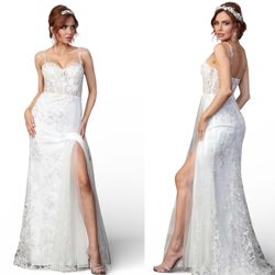 New With Tags Floral Mesh Bodice & All Over Sequin Floral Wedding Gown $259