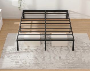 Black Metal Platform Bed Frame with Slats