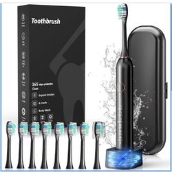 Electric Toothbrush, Sonic Type for Adults & Teens, 8 Brush Heads, Travel Case, 6 Modes, 40000 VPM Electric Motor, IPX7 Waterproof, 2 Minutes Timer, W