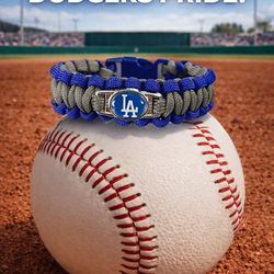 MLB Blue Gray Paracord Bracelet with Los Angeles Dodgers charm