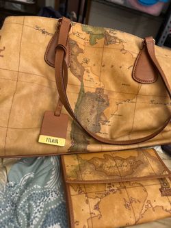 Authentic Alviero Martini 1ª Classe Geo Classic Tote Bag & Wallet Set